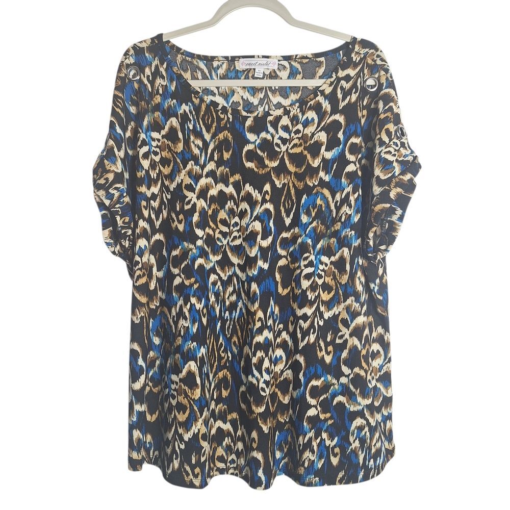 Short Sleeve Blouse Career Loose Fit Stretchy 2X Womens